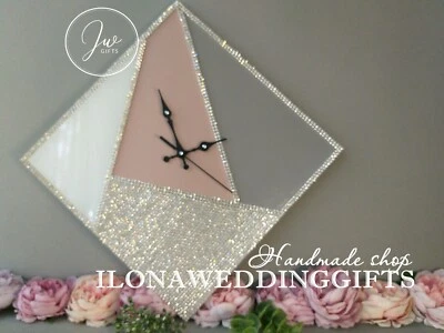 Swarovski Crystal Unique Wall Clock Elegant Art Deco Boho Geometric Home Decor - Image 1 of 4