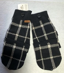 Coach Gloves Fingerless Convertible Mittens Knit Black White Tatt Stwawy Wool - Picture 1 of 8