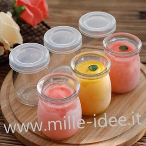 6 BARATTOLI IN VETRO PER YOGURT 180 ML VASO VASETTI CON TAPPO MARMELLATA BUDINI - Foto 1 di 8