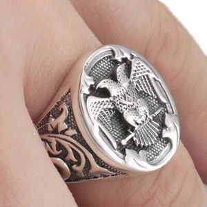 14g Doppelkopf Reichsadler floral deutsch 925 Sterling Silber Herren Ring - Bild 1 von 11
