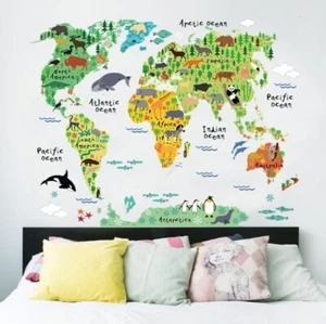 Wandtattoo Wandaufkleber Weltkarte Tier Kinderzimmer Babyzimmer Wanddeko - Bild 1 von 7