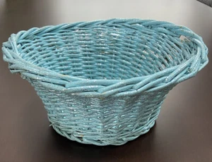 CESTINO ROTONDO AZZURRO CON BRILLANTINI ARGENTO DIAMETRO 24 cm ALTEZZA 10 cm - Foto 1 di 5