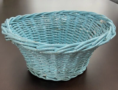 CESTINO ROTONDO AZZURRO CON BRILLANTINI ARGENTO DIAMETRO 24 cm ALTEZZA 10 cm - Immagine 1 di 4