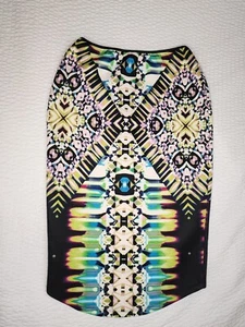 BISOU BISOU Womens S Blue Geometric Psychedelic Print Art Deco Pencil  - Picture 1 of 8