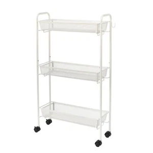 Slim 3-Shelf Rolling Bathroom Organization Cart with 2 Hooks Wheels Organizer - Picture 1 of 12