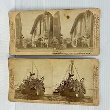 Stereoview Cards US Battleship "Texas" 1898 & High Street Cuba 1898 J.F. Jarvis