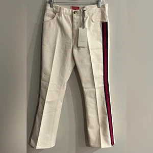 GUCCI Women’s White Hypnotism Flare Leg Web Band Jeans Size 26 NEW - Picture 1 of 6