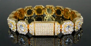 10 mm Quadrat Clustered Tennis Kette Armband 18 Karat Gold Finish - Bild 1 von 14