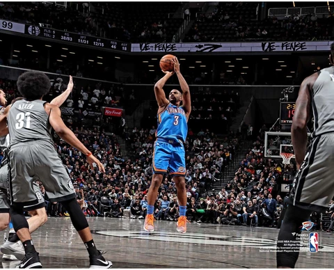 Chris Paul Oklahoma City Thunder Unsigned Shooting vs. Brooklyn Nets 8x10 Photo Cover
