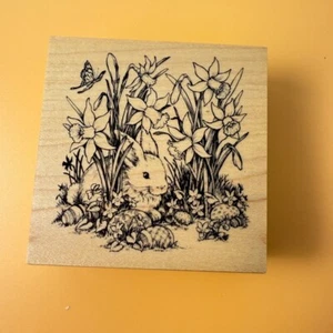 Bunny Rabbit in Daffodils~Spring Flowers~Easter~Rubber Stamp~ 3"X 3"~PSX G-1946 - Picture 1 of 7
