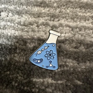 Enamel Pin Chemistry DNA Blue Science Jar Brooch Backpack Cells Atoms Molecule - Picture 1 of 5