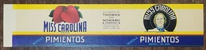 Label Can Miss Carolina Thomas and Howard Charlotte North Carolina Pumientos 7oz - Picture 1 of 1
