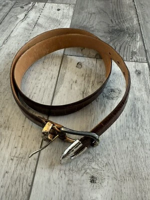 Cinturón de piel de becerro italiano de cocodrilo Martin Dingman cuero marrón hecho a mano EE. UU. RASGUÑOS Foto 1 de 4