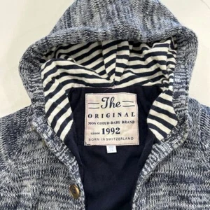 Mon Coeur-Baby Brand Kids Hooded Cardigan Sweater Striped Lining Gray 9M - Picture 1 of 4