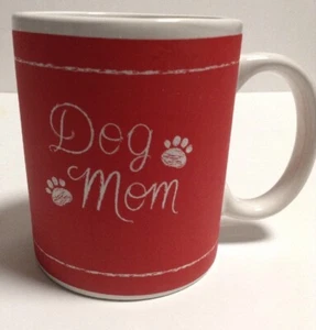 Dog Mom Coffee Tea Mug Cup Red & White w/ Paw Prints 12 oz. MSRF Inc. - Picture 1 of 5