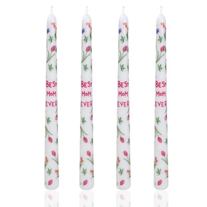 4PACK Floral Taper Candles Best Mom Ever 10 IN Unscented Candle for Candlestick - Picture 1 of 13