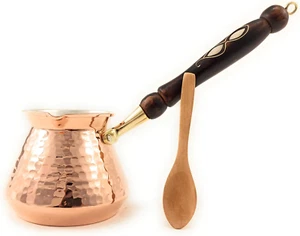 Silk Road Trade Large Hammered Copper Coffee Pot with Wooden Handle 18 Fl Oz - Picture 1 of 7