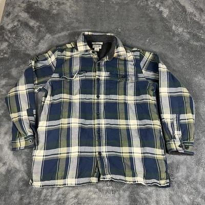LL Bean Flannel Shirt Mens Large Plaid Fleece Lined Shacket Traditional Fit Blue - Image 1 of 4