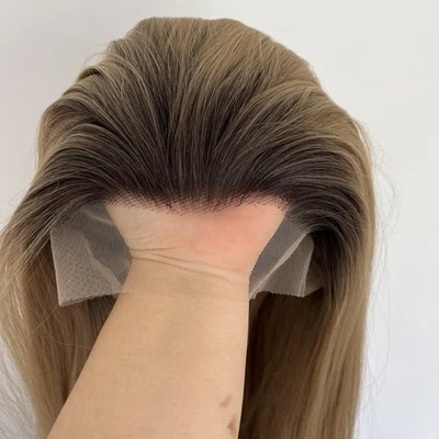 Синтетические волосы мягкий длинный прямой смешанный светлый фронтальный кружевной парик - Изображение 1 из 4