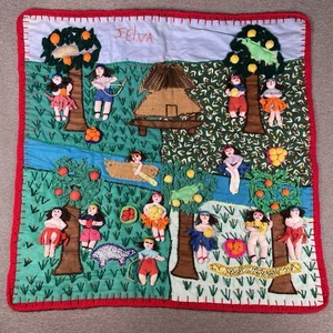 Arte popular tradicional peruano Arpillera colgante de pared Selva edredón río 18x18 - Imagen 1 de 12