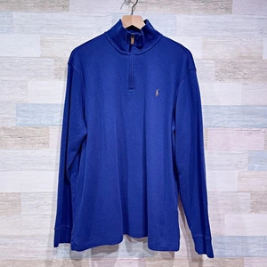 POLO Ralph Lauren Estate Rib 1/4 Zip Sweater Blue Cotton Jersey Mens Large - Bild 1 von 7