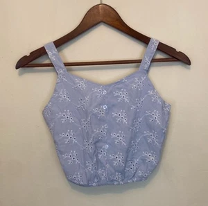NWT “Vintage Havana” Light Blue Crop Top Button Detail | Women’s Size Small - Picture 1 of 7