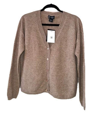BLOOMINGDALES Size S 100% Cashmere 2-Ply Button Boxy Cardigan Sweater Brown F22 - Image 1 of 4