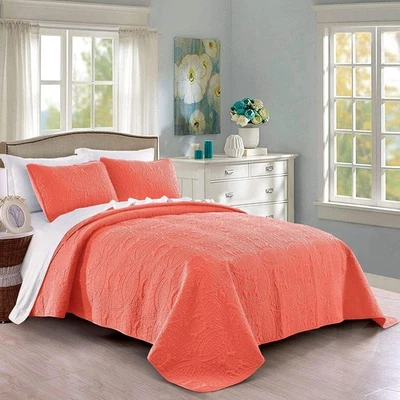 Quilt Set King/Cal King/California King Size Coral - Oversized Bedspread - Soft - Image 1 of 4