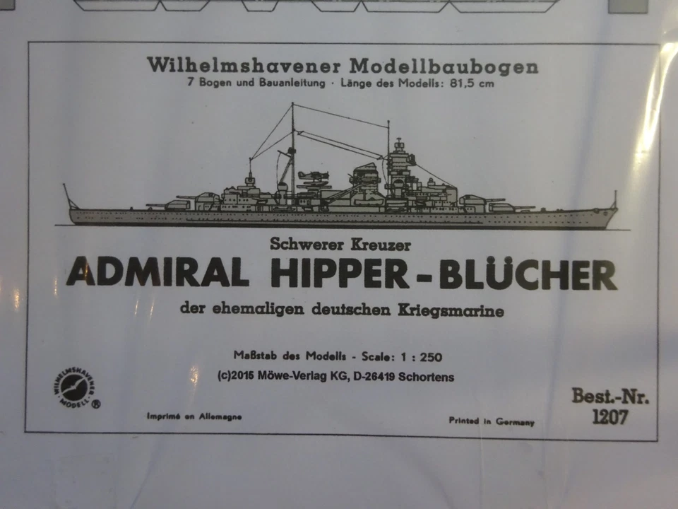 Admiral Hipper - Blücher Wilhelmshavener Modellbaubogen Bastelbogen Kartonmodell - Bild 1 von 1
