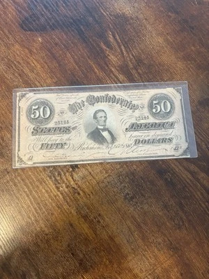 1864 Confederate States $50 Dollar Bill Richmond, VA. Great Shape!!! - Image 1 of 4