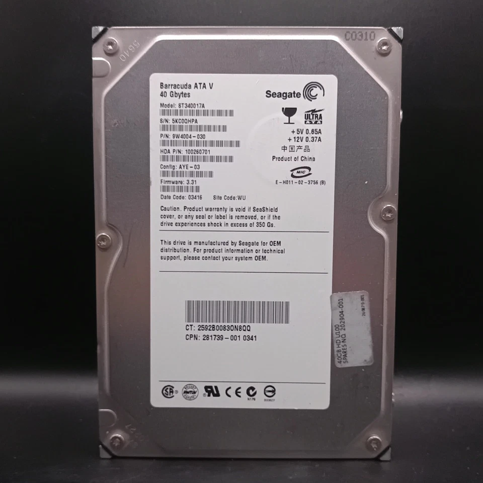 Seagate Barracuda 40GB ST340017A 3.5” SATA Hard Drive HDD FW 3.31 Tested Working - Image 1 of 4