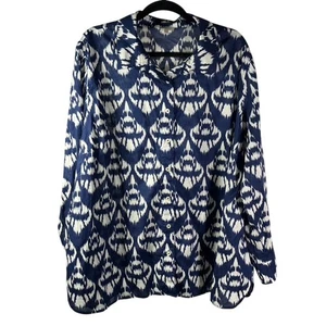 Camisa Talbots Plus 3X Azul Blanco Estampado 100% Algodón Manga Larga Con Botones - Imagen 1 de 11