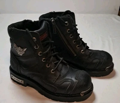 Botas de motociclista Harley-Davidson de cuero negro para mujer 8,5 con cordones Foto 1 de 4