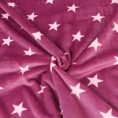HANS-TEXTIL-SHOP Fleece Stoff Meterware Sterne weiß auf Pink Kuschelfleece Kinder weich DIY