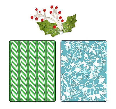 Sizzix Alpine Pattern Emboss set #658191 Retail $10.99 FREE Holly & Berries die! - Image 1 of 2