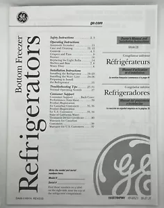 GE Bottom Freezer Refrigerator Owner Manual & Installation Instructions Model 26 - Picture 1 of 5