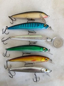 VINTAGE RAPALA LURE LOT 6 CRANKBAITS JERKBAITS MIXED STYLES MINNOWS STICKBAITS A - Picture 1 of 8