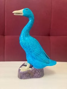 12" Chinese Export Turquoise Blue Glazed Porcelain Duck Goose Figure - Picture 1 of 8