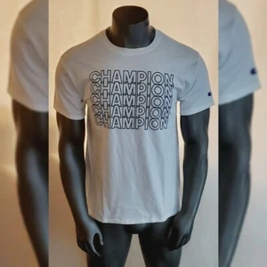 CHAMPION MULTISCRIPT GRAPHIC TSHIRT MEN'S SHORT SLEEVE CREW NECK SIZE M WHITE - Picture 1 of 12