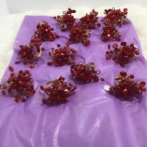 Set Of 6 Pier 1 Imports Red Beaded Red/Gold Napkin Rings 0122 - Picture 1 of 4