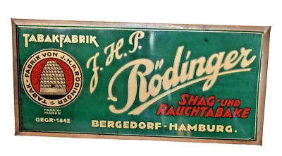 Altes Reklameschild/Imoglas 30er Jahre Tabakfabrik Rödinger Bergedorf-Hamburg - Bild 1 von 3
