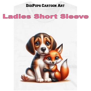 Camiseta DigiPups American Foxhound Dog Love Abrazar Linda Abrazo de Zorro Dibujos Animados Damas - Imagen 1 de 4