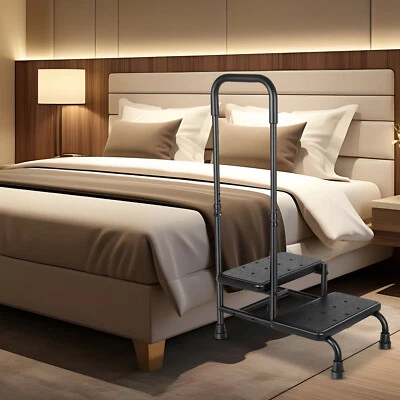 2 Step Stool with Handle for Elderly with Adjustable Handrail for High Beds, Car Foto 1 de 4