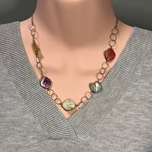 Retro Vintage Style Magnolia 925 Silver Chain Necklace Multicoloured Shell 19.5” - Picture 1 of 8