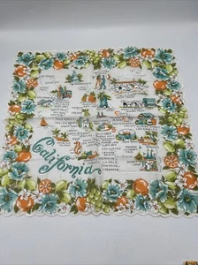 VINTAGE 1950s LADIES HANKIE, CALIFORNIA SOUVENNIR VINTAGE HANKIE, 12" X 12' - Picture 1 of 1