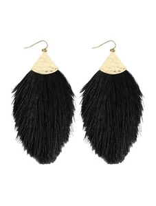NWT Black Fringe Earrings ~ Tassel ~ Gold ~ Statement Earrings ~ Fashion Jewelry - Picture 1 of 1