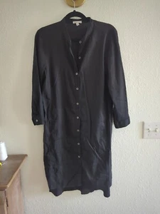 Eileen Fisher Long Sleeve Puckered Organic Linen Shirtdress Black Midi Medium - Picture 1 of 5