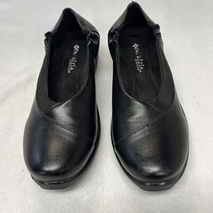 PATRIZIA Spring Step Women’s Black Leather Low Wedge Slip On Sz 6.5 US 37 EUR - Picture 1 of 6