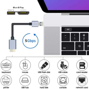 Cablecy USB 3.0 Type-A Male to USB3.0 A Female Type-B Micro USB 3.0 Alloy Shell - Picture 1 of 10