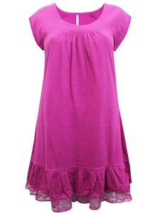 NUOVA TUNICA DONNA PURO COTONE PIZZO ORLO A STRATI DI BLANCHEPORTE MAGENTA TAGLIA 1 - Foto 1 di 5